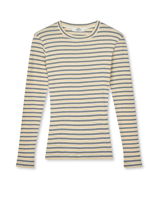 2x2 Cotton Stripe Tuba Tee LS, Vanilla Ice/Sky Captain/Zinnia