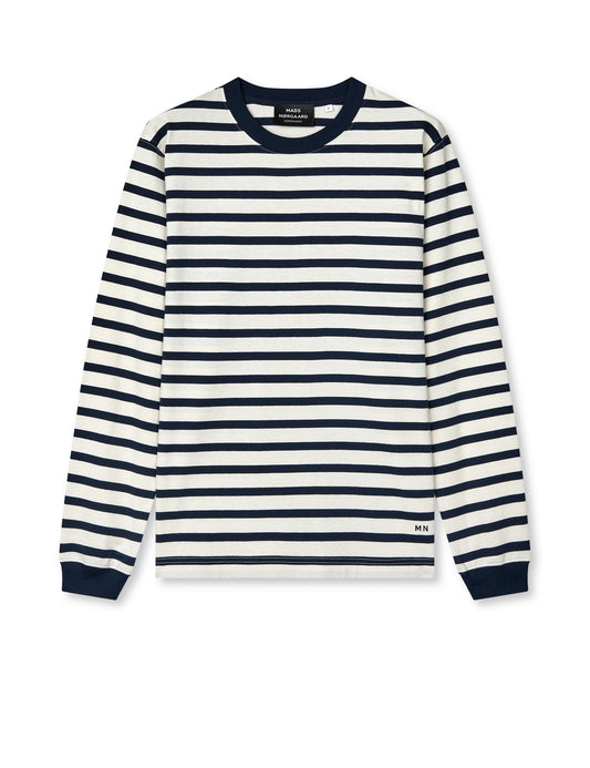 Cotton Jersey Stripe Frode Tee LS, Vanilla Ice/Sky Captain