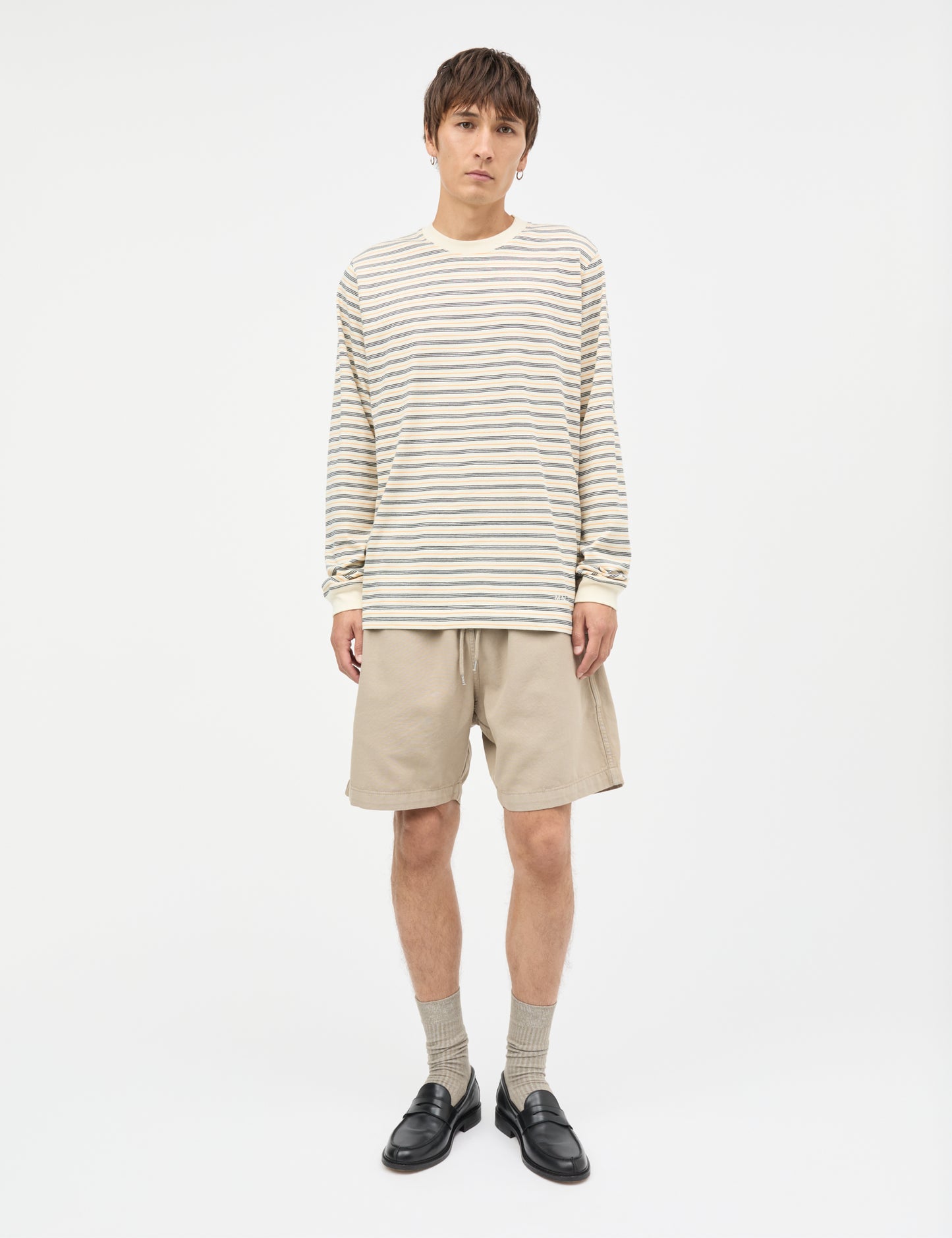 Cotton Jersey Stripe Frode Tee LS, Vanilla Ice/Sky Captain/Zinnia