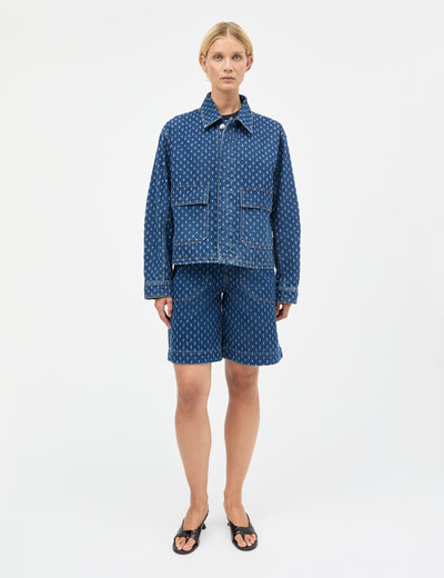 Distres Denim Solar Jacket, Mid Blue Denim