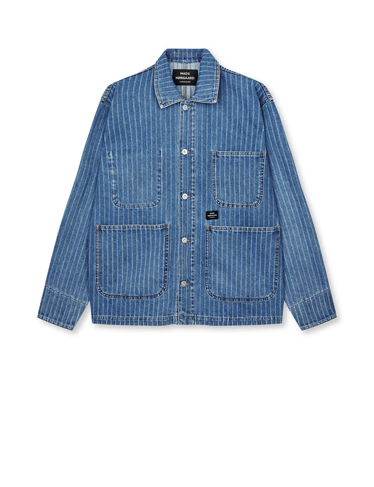 Striped Denim Chore Jacket, Light Blue Wash