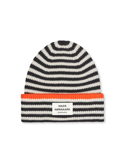 One Wool Anju Stripe Beanie, Black/Vanilla Ice