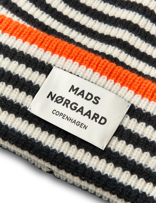 One Wool Anju Stripe Beanie, Black/Vanilla Ice