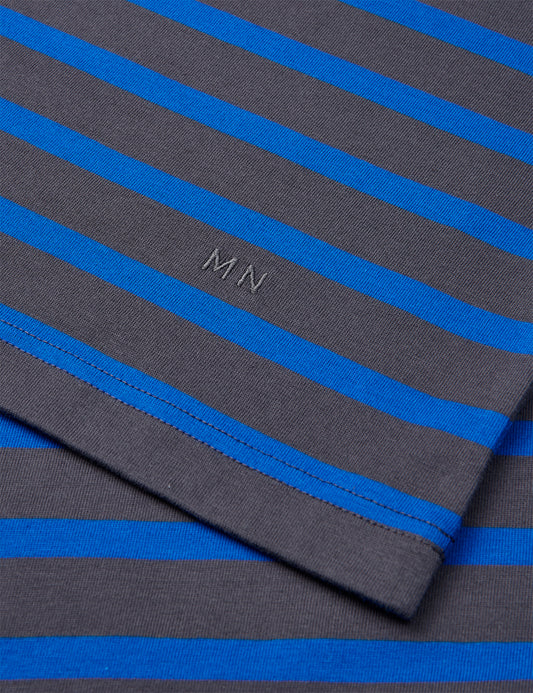 Cotton Jersey Stripe Frode Tee LS, Asphalt/Lapis Blue