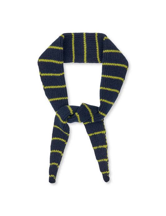 One Wool Momo Stripe scarf, Sky Captain/Green Olive