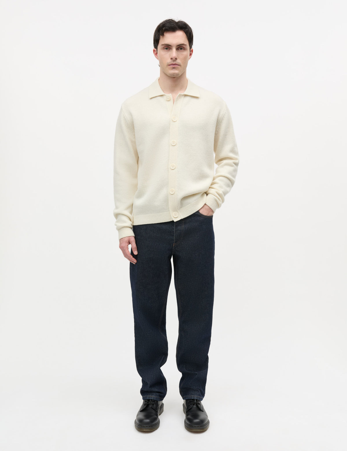 Super Wool Brando Polo LS Knit, Vanilla Ice