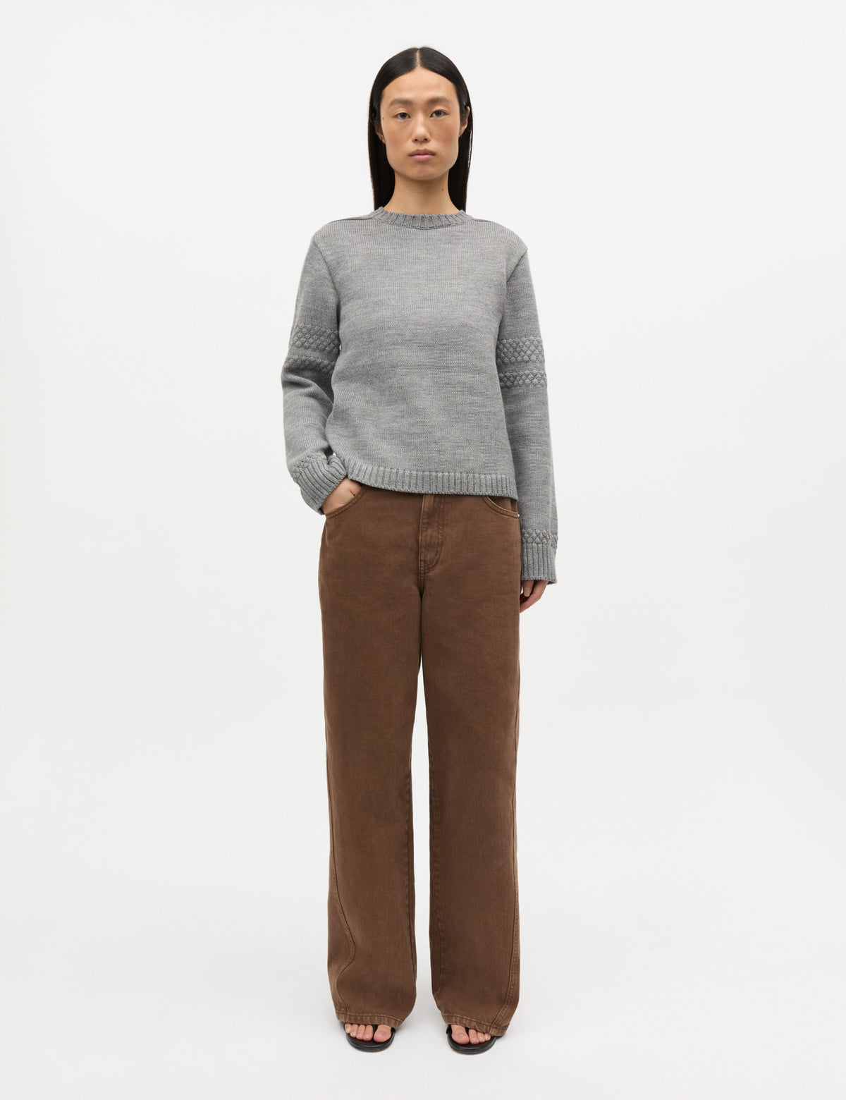 Wool Karoline Sweater, Mid Grey Melange