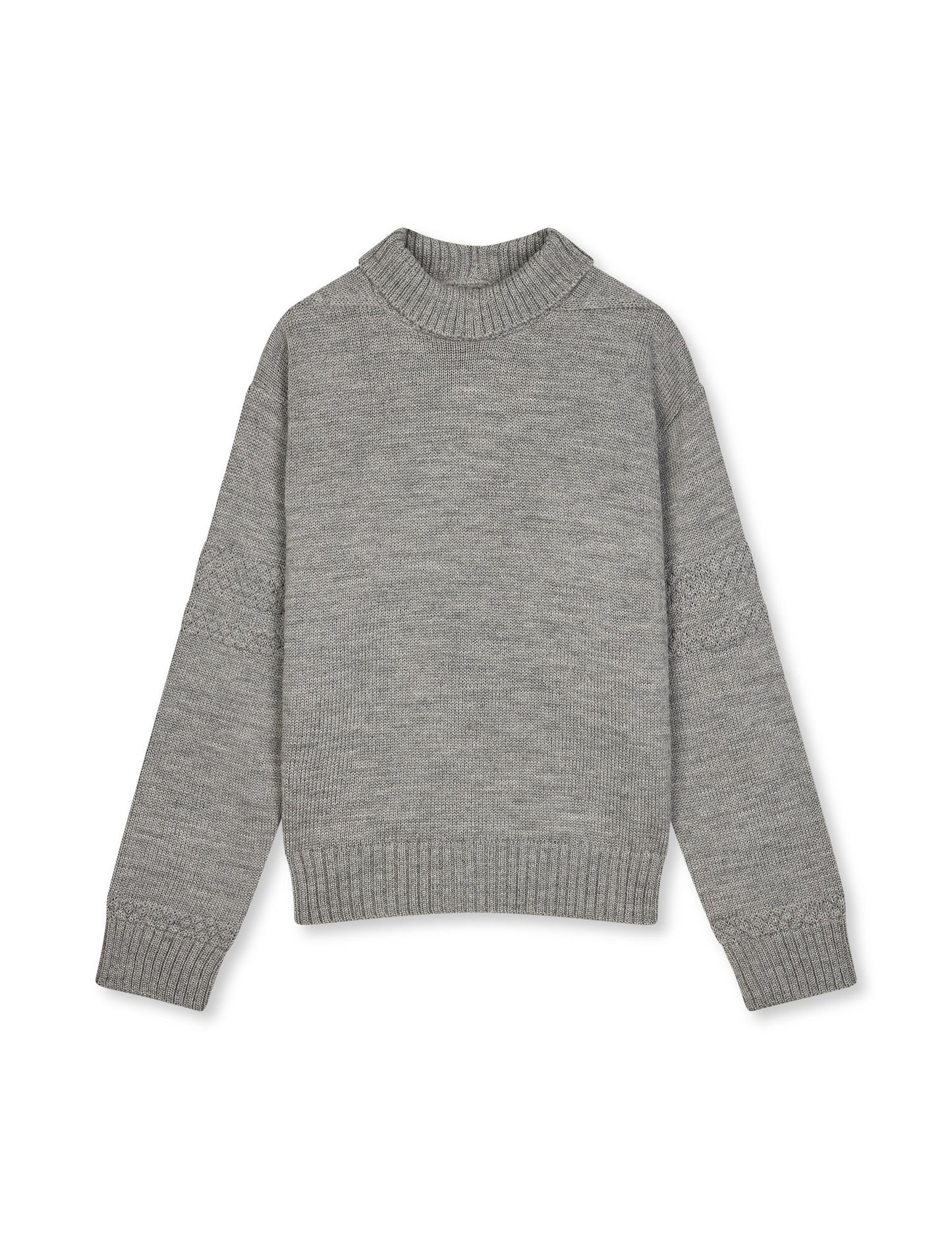 Wool Berthe Turtleneck Sweater, Mid Grey Melange