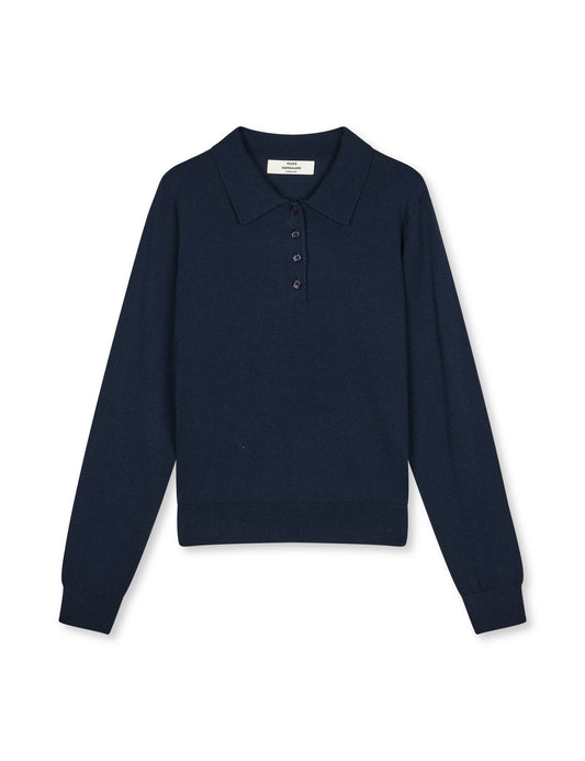 Fine Merino Rosa Polo Knit, Sky Captain