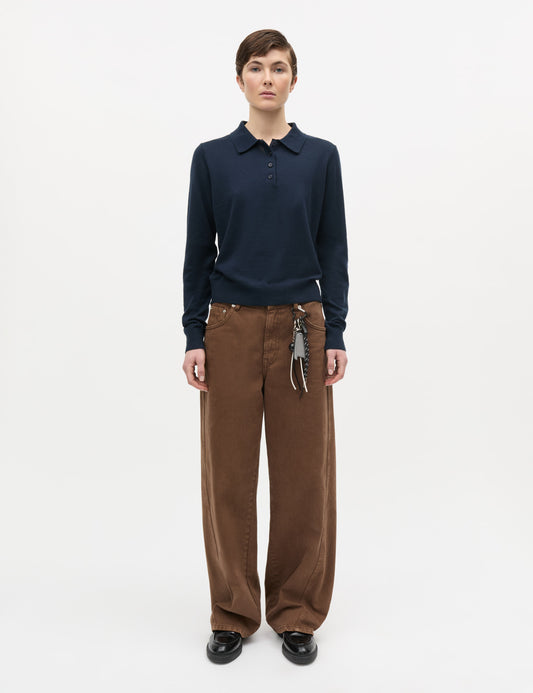 Fine Merino Rosa Polo Knit, Sky Captain