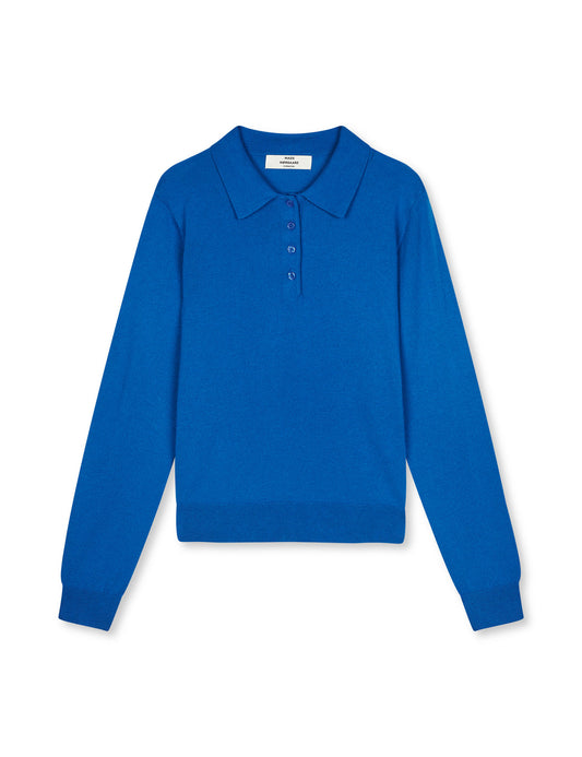 Fine Merino Rosa Polo Knit, Lapis Blue