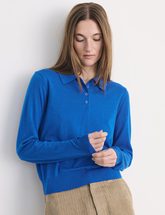 Fine Merino Rosa Polo Knit, Lapis Blue