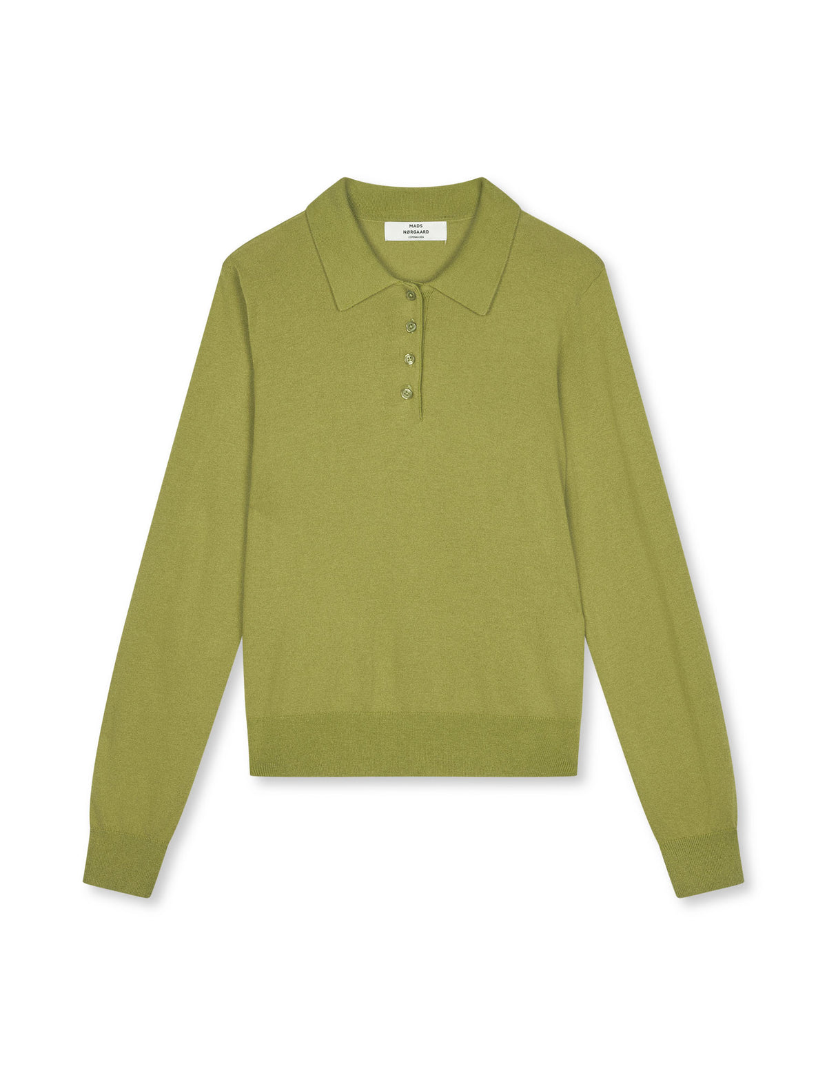 Fine Merino Rosa Polo Knit, Green Olive