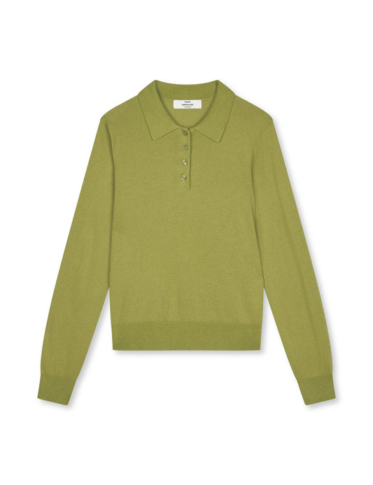 Fine Merino Rosa Polo Knit, Green Olive