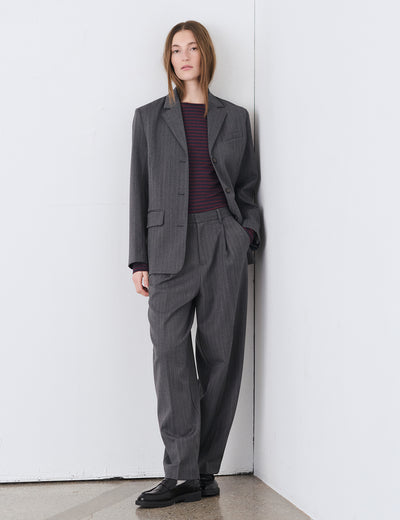Herringbone Pin Maria Pants, Dark Grey Melange/Winetasting