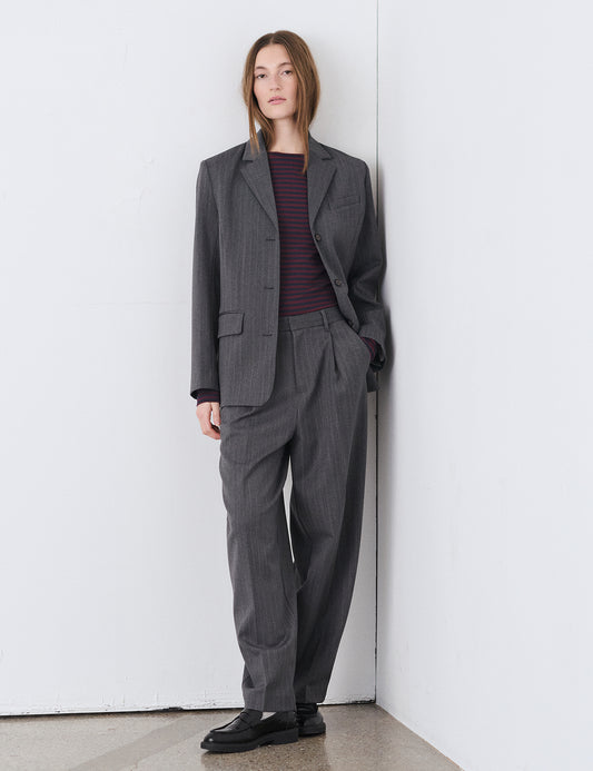 Herringbone Pin Maria Pants, Dark Grey Melange/Winetasting