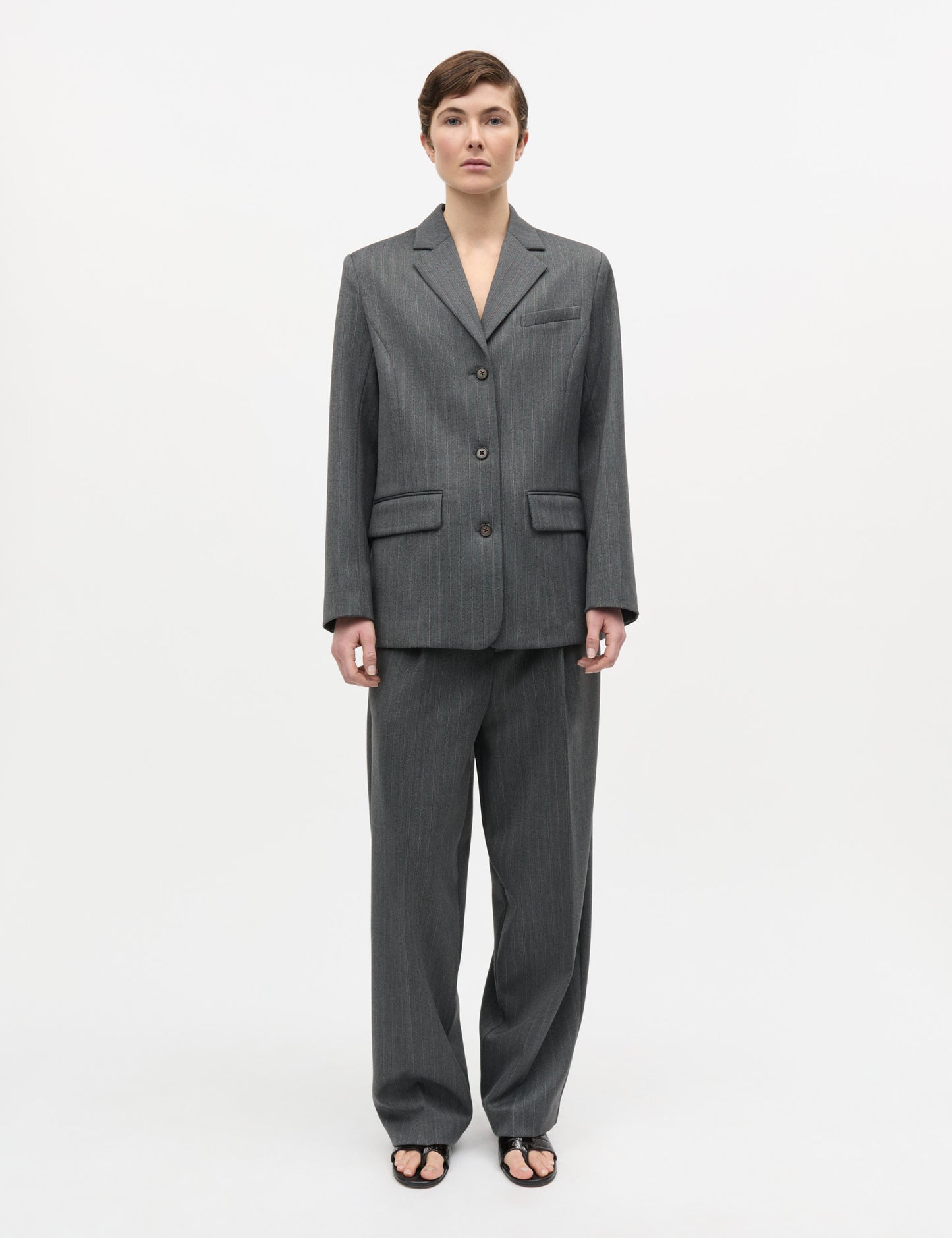 Herringbone Pin Maria Pants, Dark Grey Melange/Winetasting