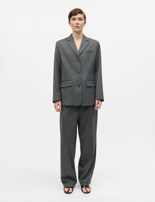 Herringbone Pin Maria Pants, Dark Grey Melange/Winetasting