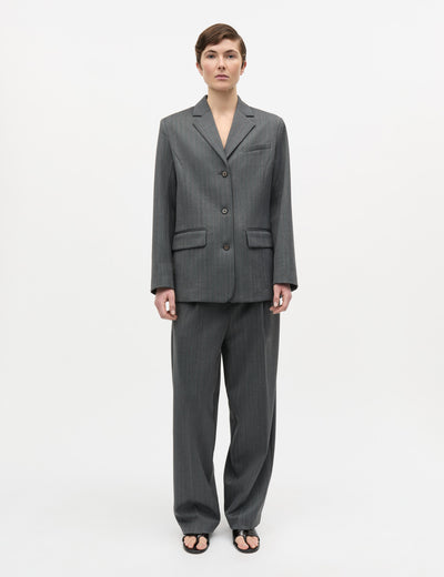 Herringbone Pin Less Blazer, Dark Grey Melange/Winetasting