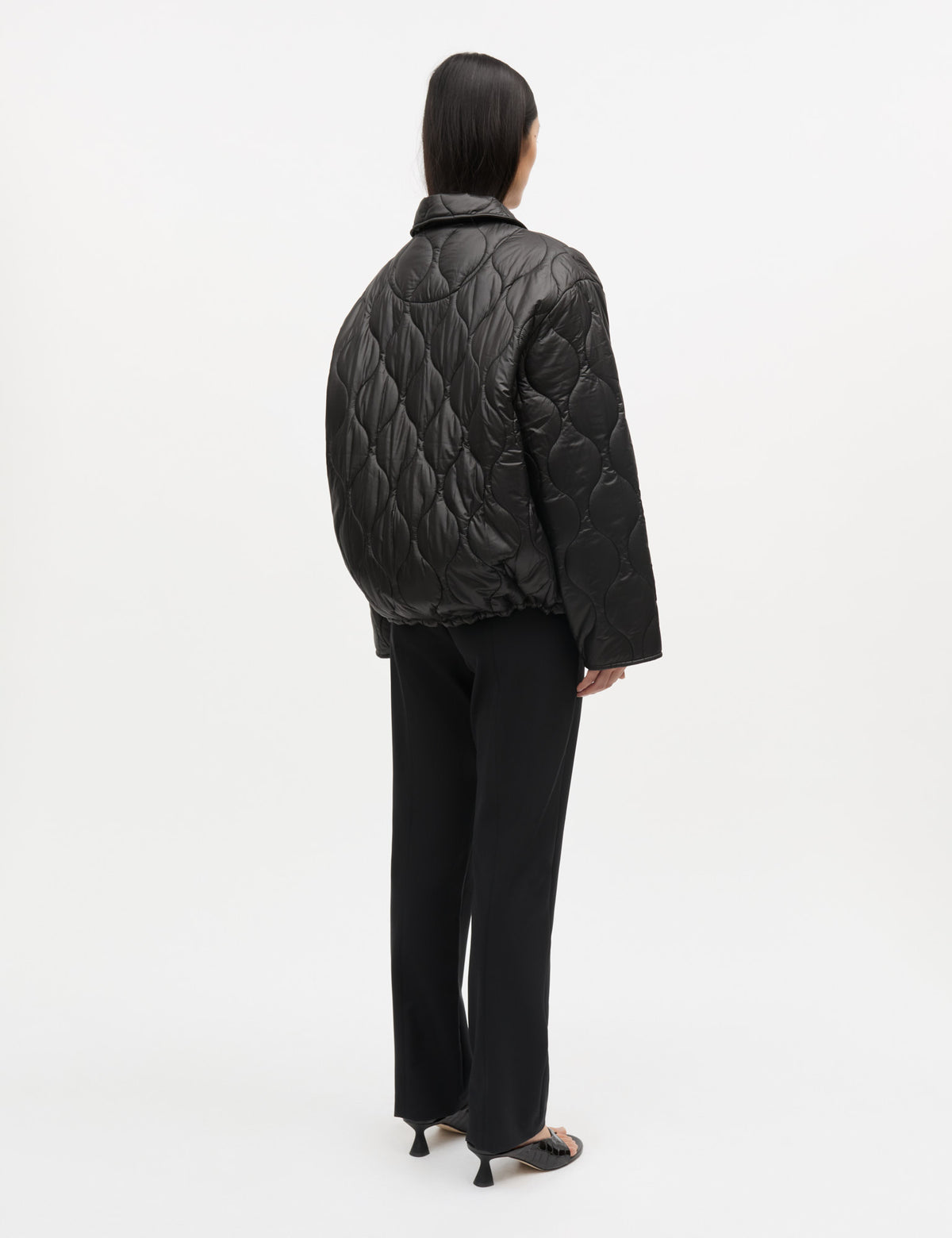 Shiny Ripstop Flora Jacket, Black