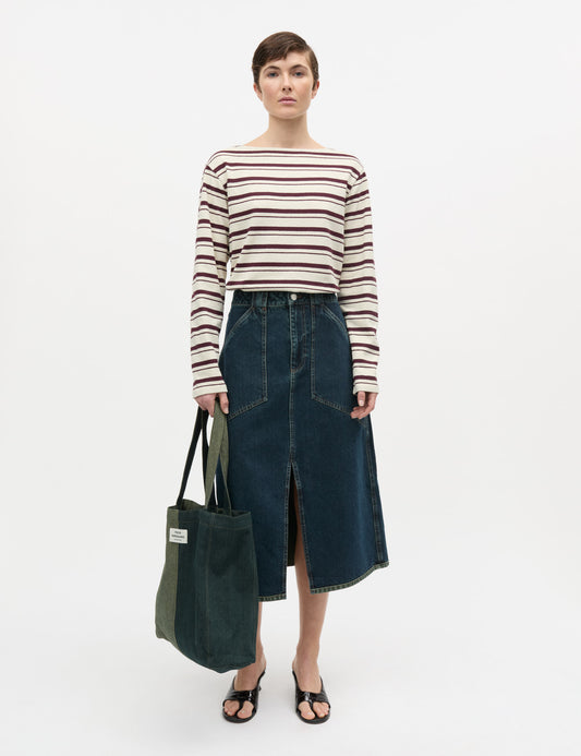 Double Denim Norma Skirt, Blue/Green Dye