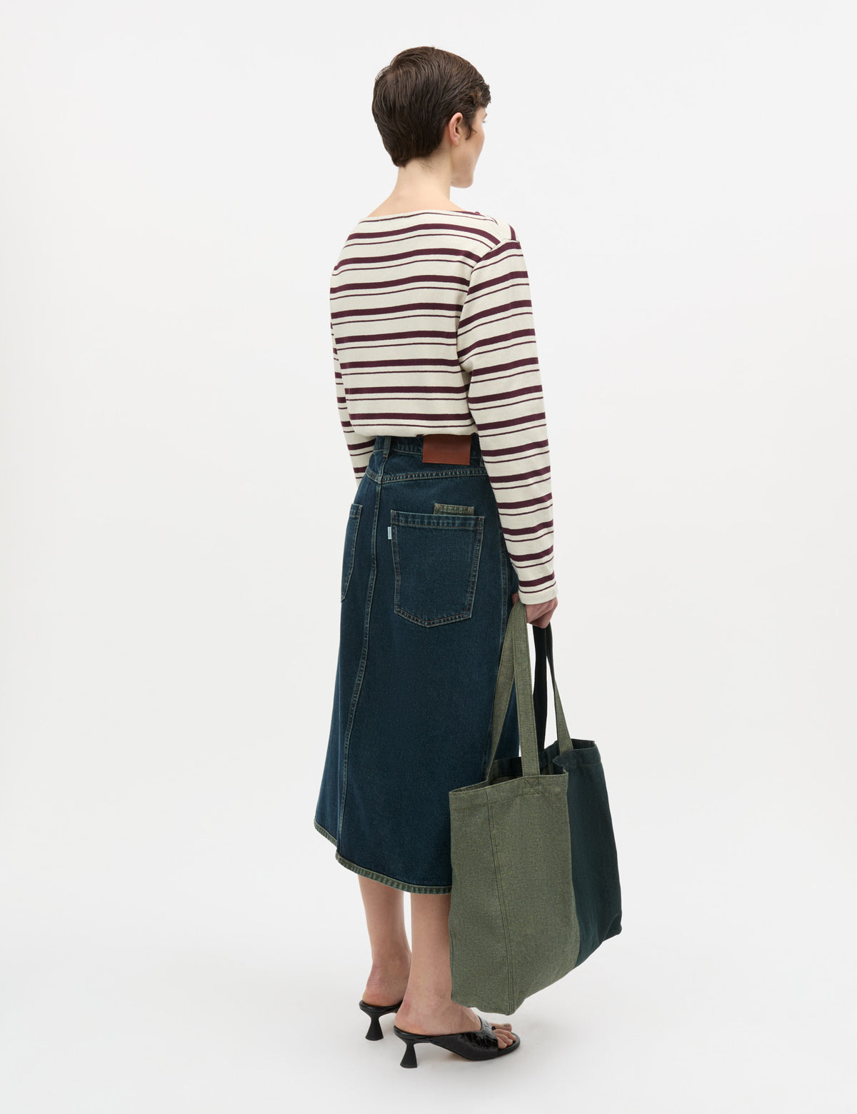 Double Denim Norma Skirt, Blue/Green Dye
