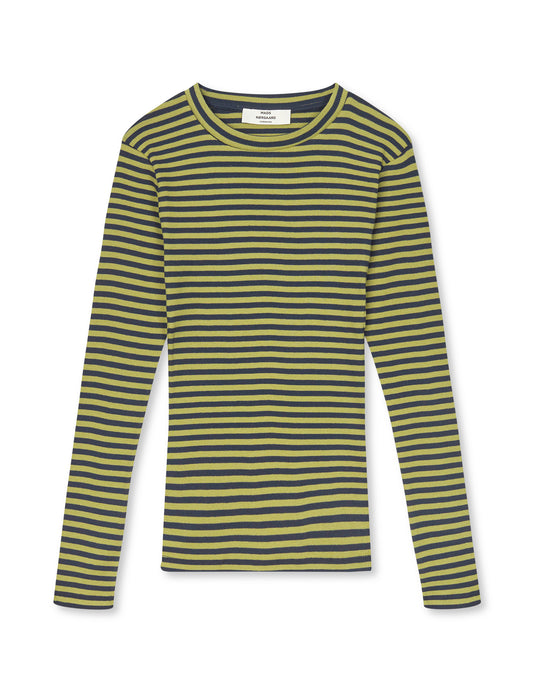 2x2 Cotton Stripe Tuba Tee LS, Sky Captain/Green Olive