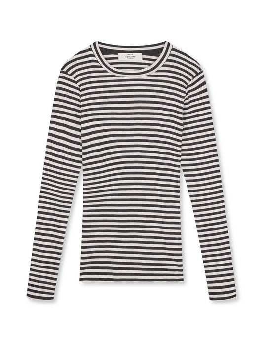2x2 Cotton Stripe Tuba Tee LS, Black/Vanilla Ice