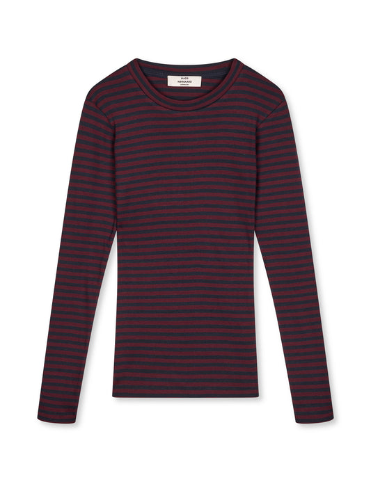 2x2 Cotton Stripe Tuba Tee LS, Sky Captain/Winetasting