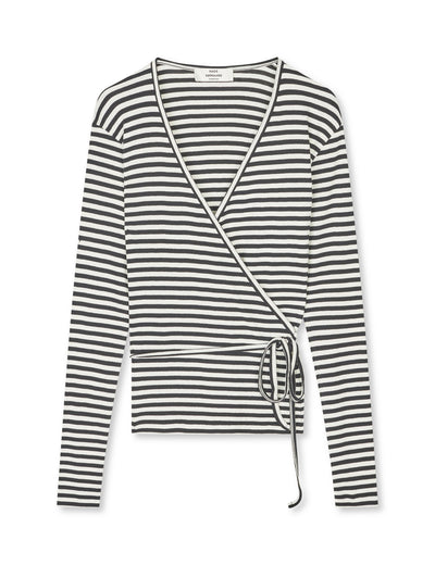 2x2 Cotton Stripe Susi LS Top, Black/Vanilla Ice