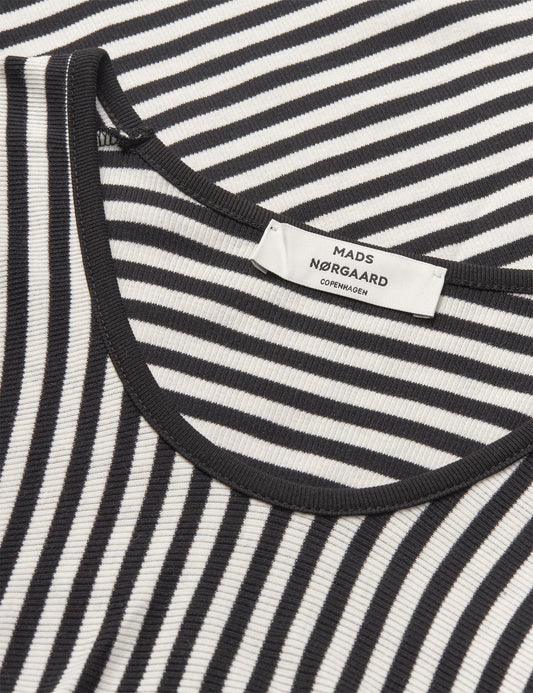 2x2 Cotton Stripe Severa Dress, Black/Vanilla Ice