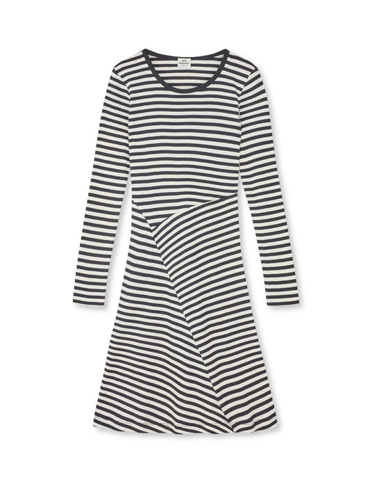 2x2 Cotton Stripe Cille Dress, Black/Vanilla Ice