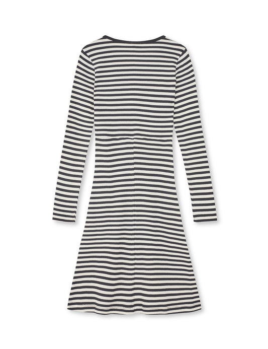 2x2 Cotton Stripe Cille Dress, Black/Vanilla Ice