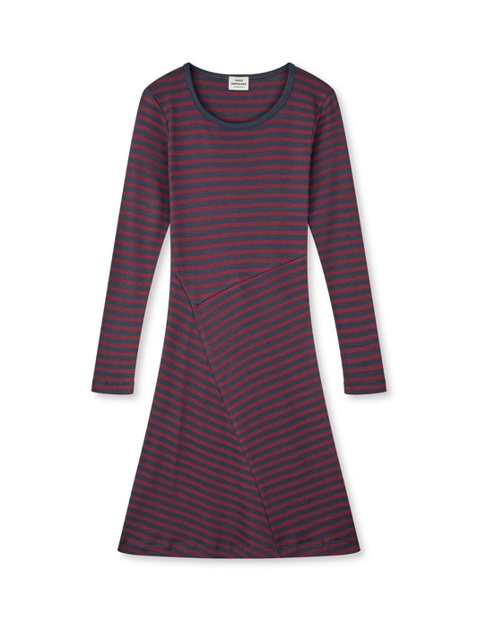 2x2 Cotton Stripe Cille Dress, Sky Captain/Winetasting