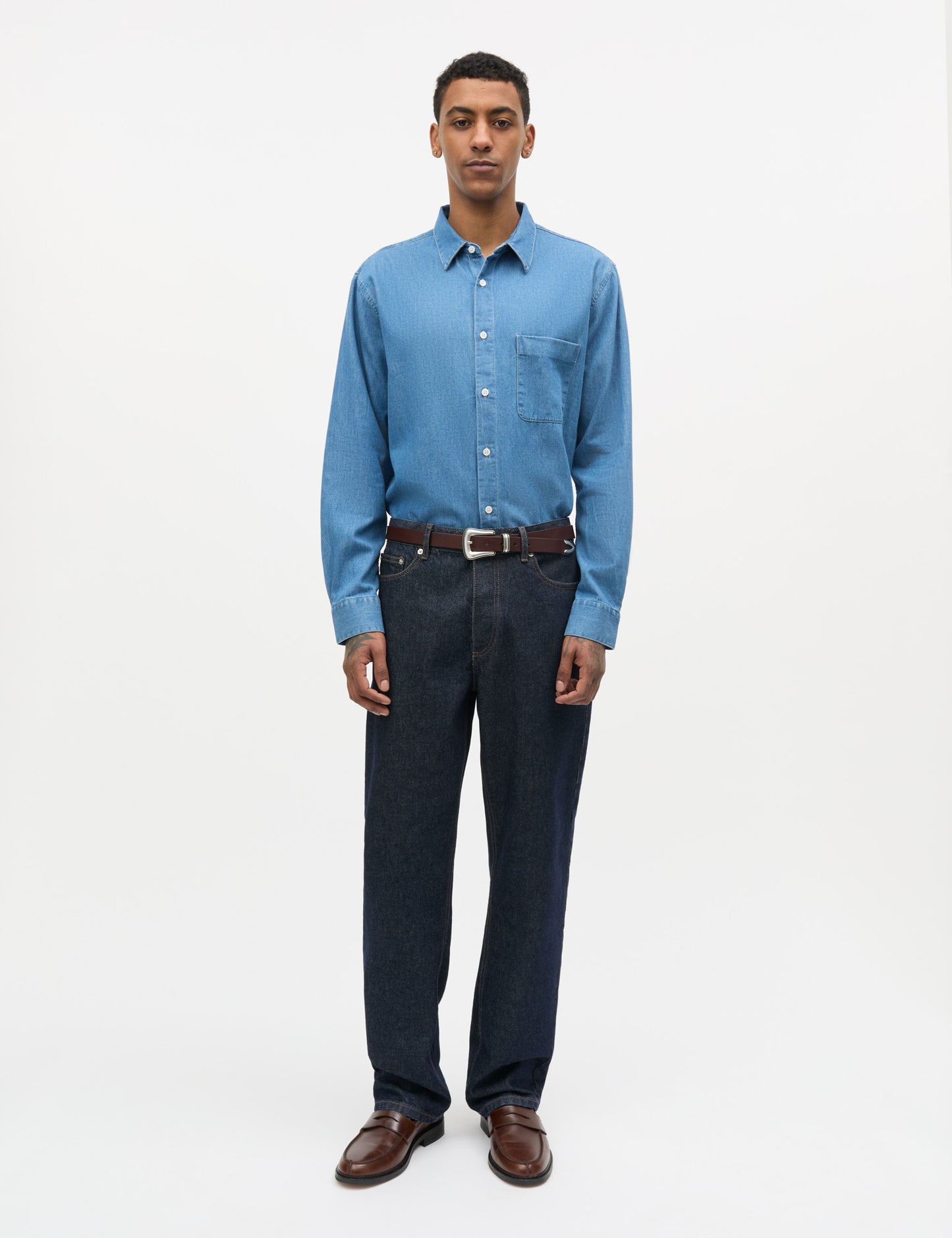 Sky Denim Sune Shirt, Mid Blue Wash
