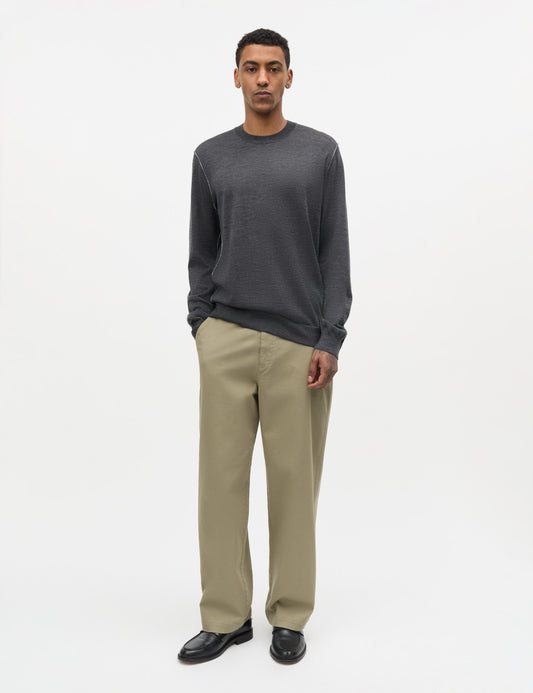 Merino Wool Contrast Jules Knit, Charcoal Melange