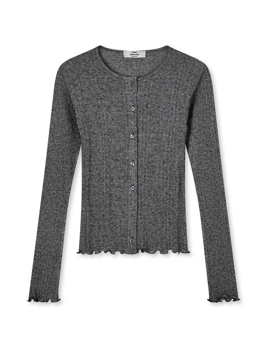 Point Wool Amy Cardigan, Dark Grey Melange