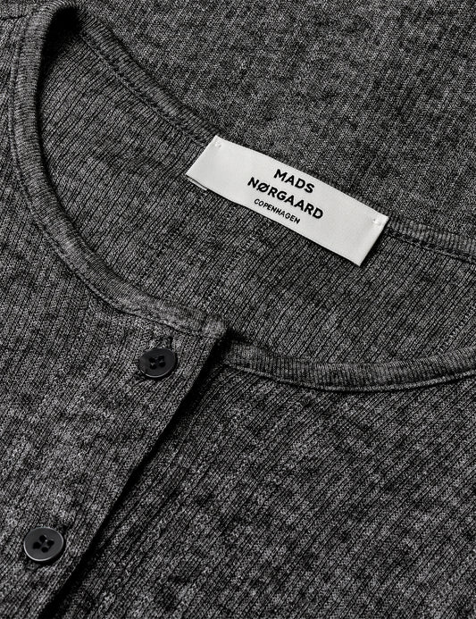Point Wool Amy Cardigan, Dark Grey Melange