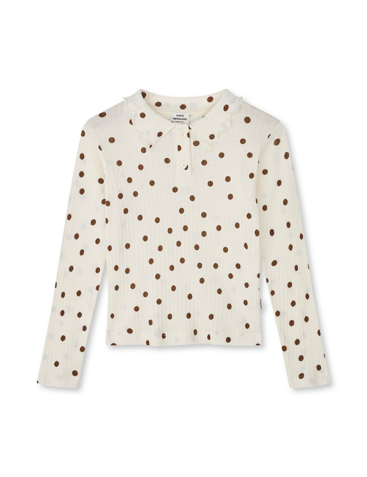 Pointella Lakita Polo Tee L/S AOP, Vanilla Ice/Cocoa