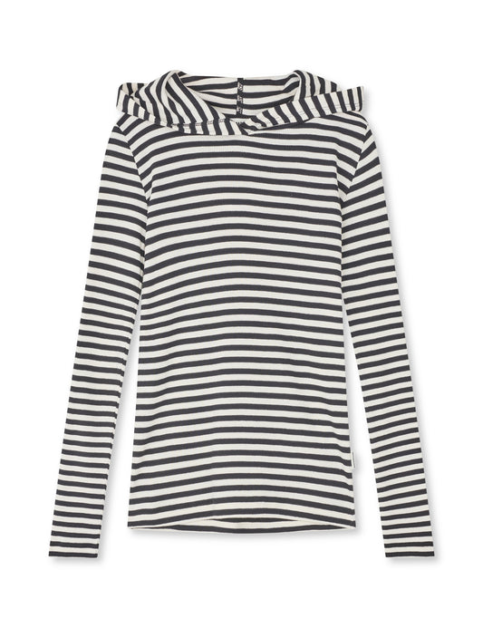 2x2 Cotton Stripe Tally Hoodie, Black/Vanilla Ice