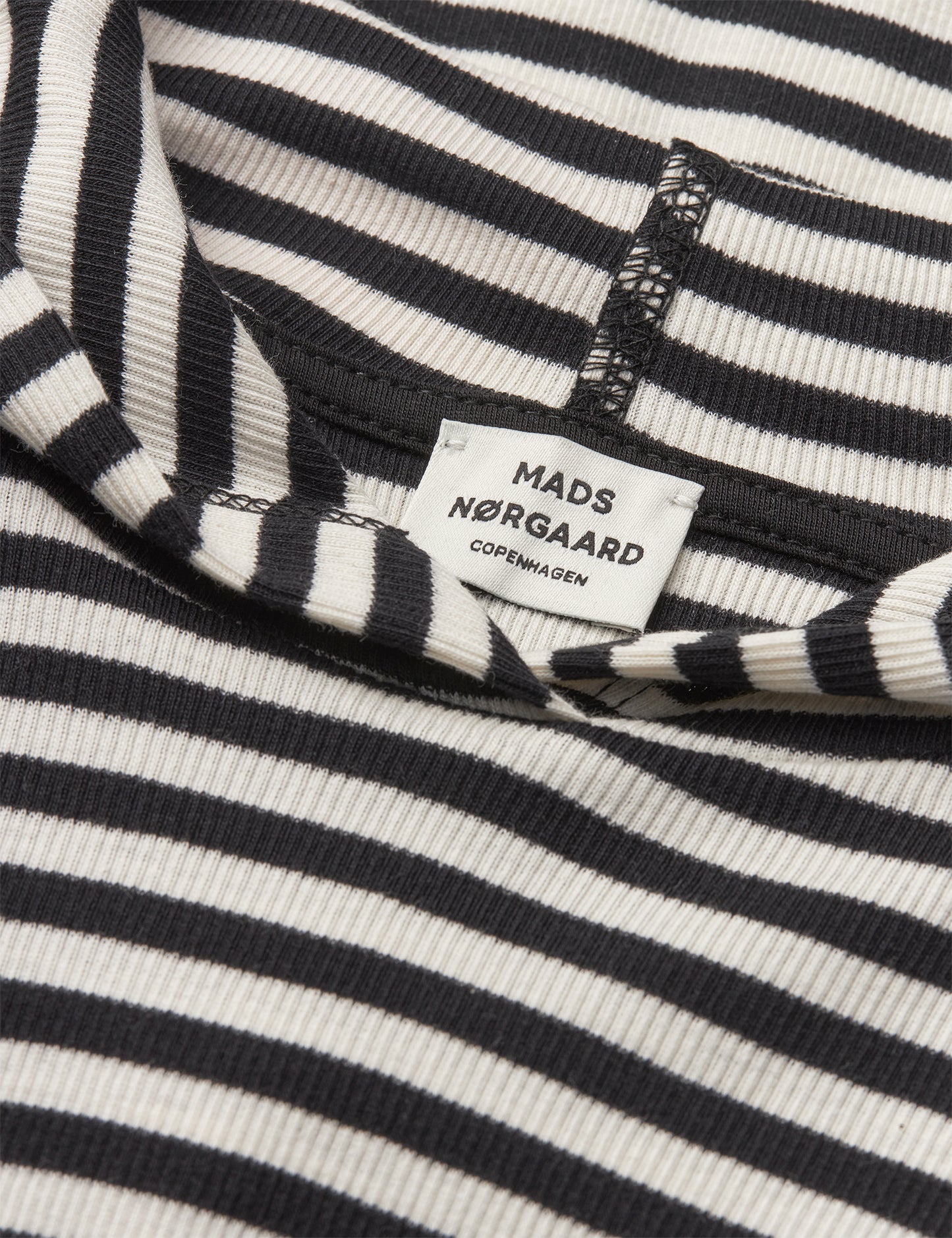 2x2 Cotton Stripe Tally Hoodie, Black/Vanilla Ice