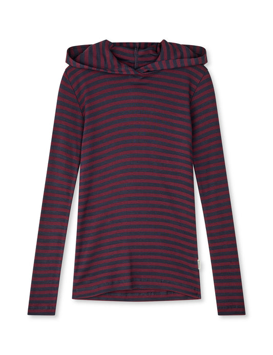 2x2 Cotton Stripe Tally Hoodie, Sky Captain/Winetasting