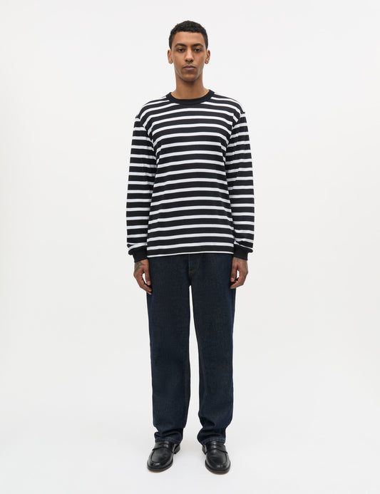 Klassik Rib Stripe Esben LS Tee, Black/White