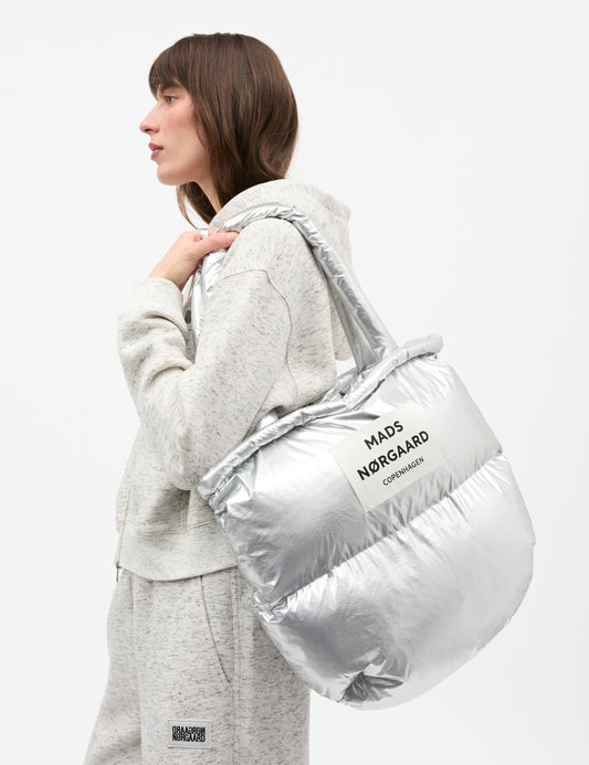 Metallic Nylon Pillow Bag, Silver