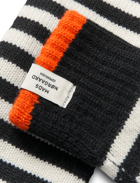 One Wool Milo Stripe Mitten, Black/Vanilla Ice