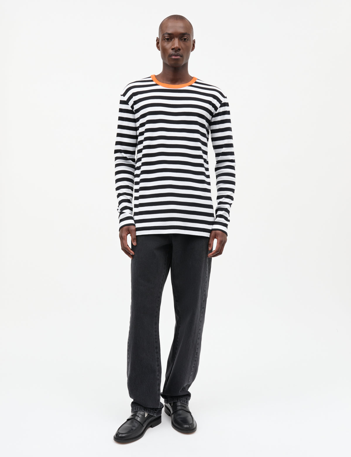 Midi Rib Tobias Tee LS, Black/White