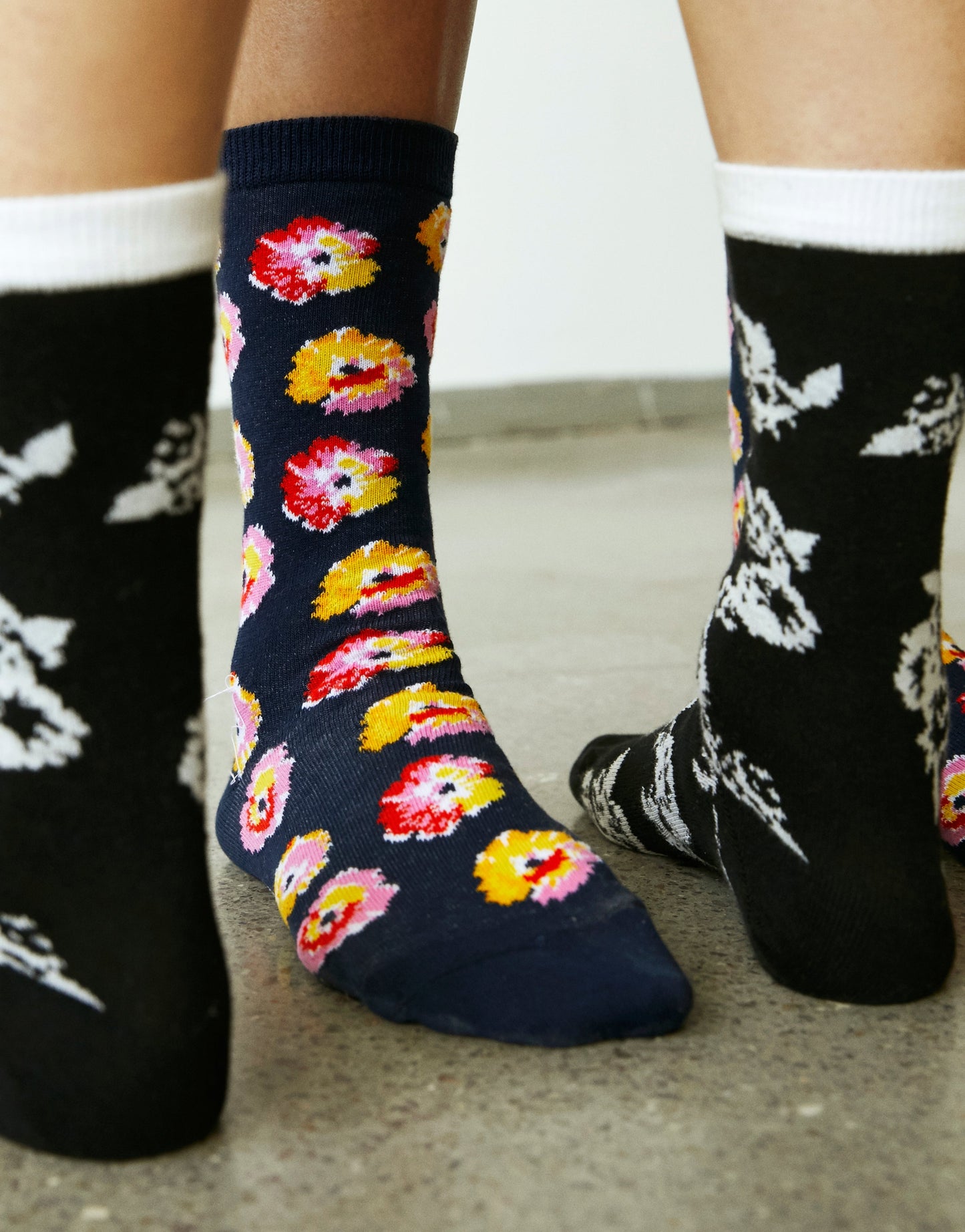 Flower Sock Annika,  Black/Ecru